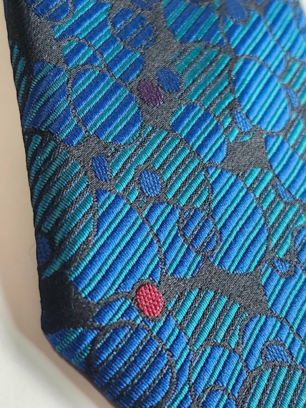Vintage Biaggiotti Avanti Silk Blend Tie - Maximalist Blue Green w Red Pops